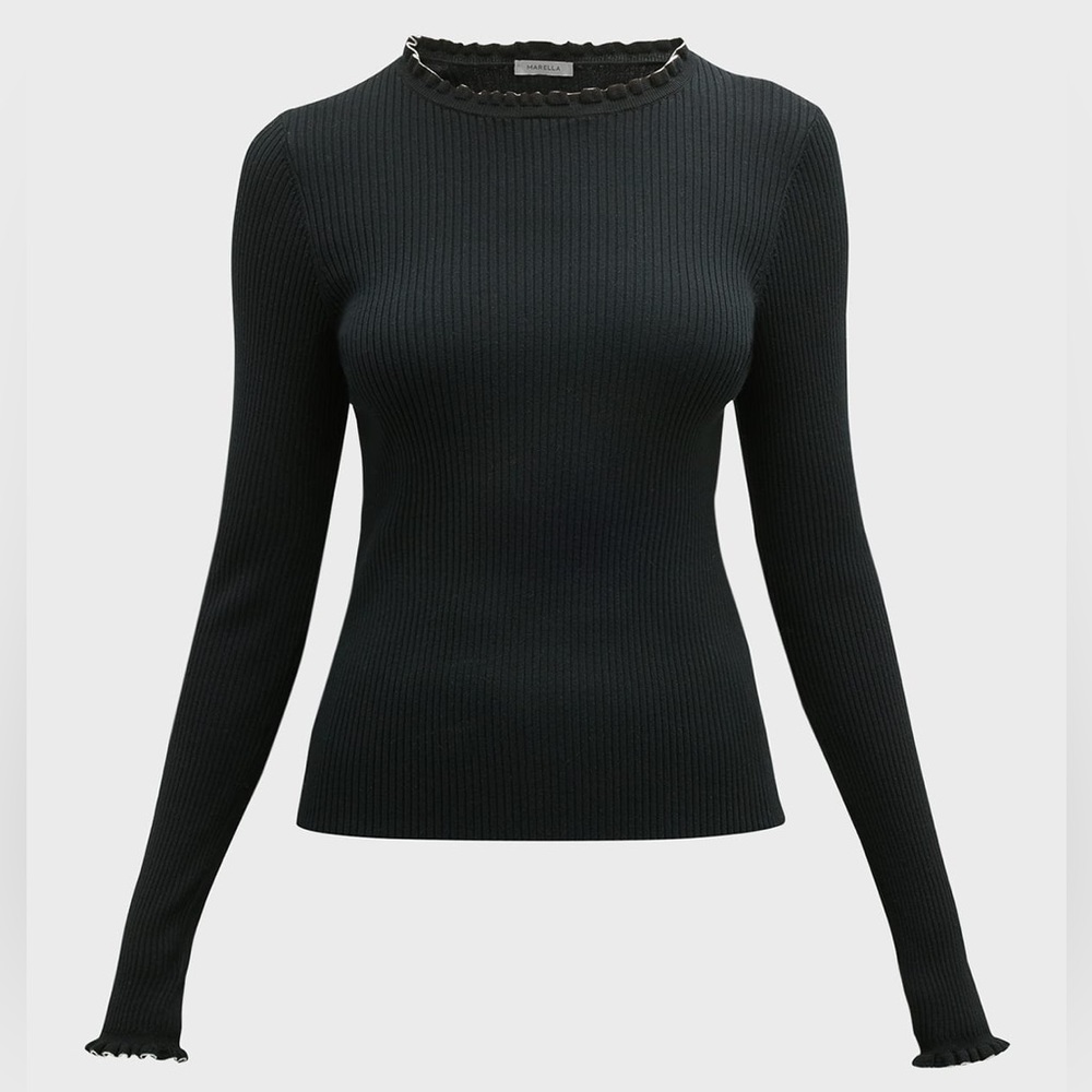 Marella Rica Ribbed Ruffle Trim Sweater